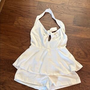 Perfectly Pricilla White Halter Romper Short